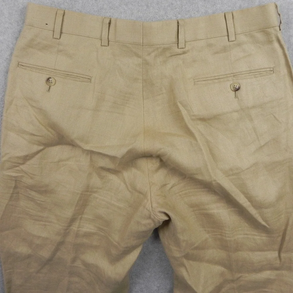 Brooks Brothers Pants Mens 35x29 346 Linen Dress Suit Chino Flat Front Tan Khaki